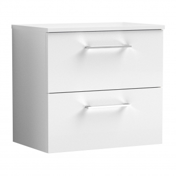 Nuie Arno Wall Hung 2-Drawer Vanity Unit with Worktop 600mm Wide - Gloss White