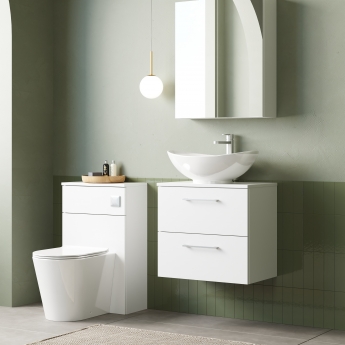 Nuie Arno Wall Hung 2-Drawer Vanity Unit with Worktop 600mm Wide - Gloss White