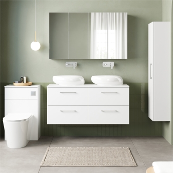Nuie Arno Wall Hung 4-Drawer Vanity Unit with Worktop 1200mm Wide - Gloss White | Product Image