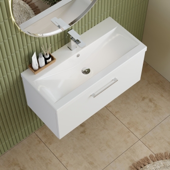 Nuie Arno Wall Hung 1-Drawer Vanity Unit with Basin-1 800mm Wide - Gloss White