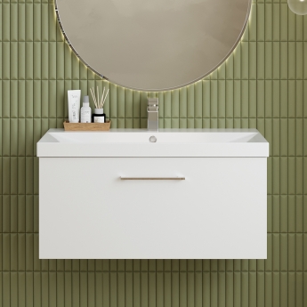 Nuie Arno Wall Hung 1-Drawer Vanity Unit with Basin-3 800mm Wide - Gloss White