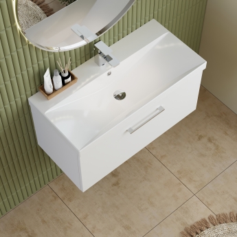 Nuie Arno Wall Hung 1-Drawer Vanity Unit with Basin-3 800mm Wide - Gloss White
