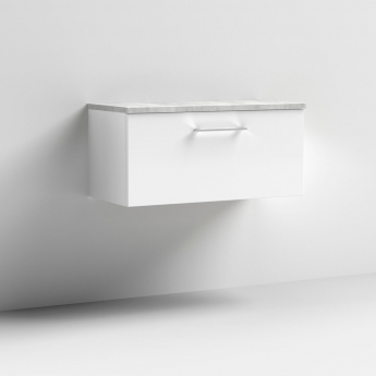 Nuie Arno Wall Hung 1-Drawer Vanity Unit with Bellato Grey Worktop 800mm Wide - Gloss White