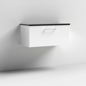 Nuie Arno Wall Hung 1-Drawer Vanity Unit with Sparkling Black Worktop 800mm Wide - Gloss White