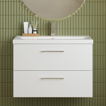 Nuie Arno Wall Hung 2-Drawer Vanity Unit with Basin-1 800mm Wide - Gloss White