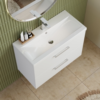 Nuie Arno Wall Hung 2-Drawer Vanity Unit with Basin-1 800mm Wide - Gloss White