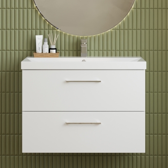 Nuie Arno Wall Hung 2-Drawer Vanity Unit with Basin-3 800mm Wide - Gloss White