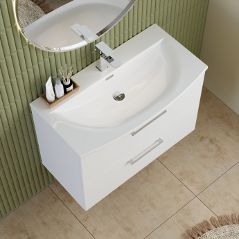 Nuie Arno Wall Hung 2-Drawer Vanity Unit with Basin-4 800mm Wide - Gloss White