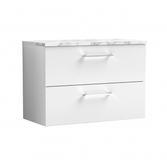 Nuie Arno Wall Hung 2-Drawer Vanity Unit with Carrera Marble Worktop 800mm Wide - Gloss White | Product Image