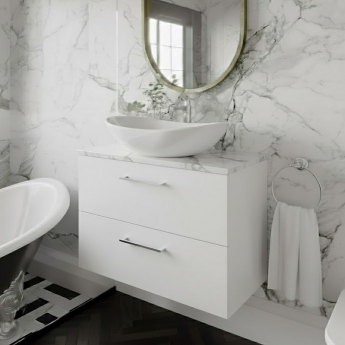 Nuie Arno Wall Hung 2-Drawer Vanity Unit with Carrera Marble Worktop 800mm Wide - Gloss White | Product Image