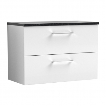 Nuie Arno Wall Hung 2-Drawer Vanity Unit with Sparkling Black Worktop 800mm Wide - Gloss White
