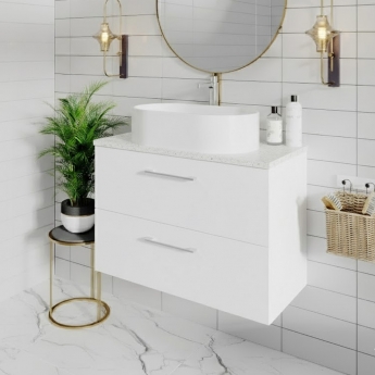 Nuie Arno Wall Hung 2-Drawer Vanity Unit with Sparkling White Worktop 800mm Wide - Gloss White