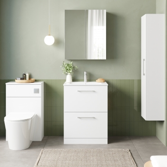 Nuie Arno Floor Standing 2-Drawer Vanity Unit with Basin-2 600mm Wide - Gloss White