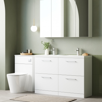 Nuie Arno Floor Standing 4-Drawer Vanity Unit with Double Polymarble Basin 1200mm Wide - Gloss White | Product Image