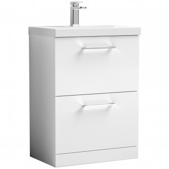 Nuie Arno Floor Standing 2-Drawer Vanity Unit with Basin-3 600mm Wide - Gloss White