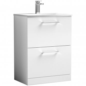 Nuie Arno Floor Standing 2-Drawer Vanity Unit with Basin-4 600mm Wide - Gloss White