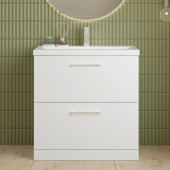 Nuie Arno Floor Standing 2-Drawer Vanity Unit with Basin-1 800mm Wide - Gloss White