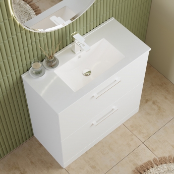 Nuie Arno Floor Standing 2-Drawer Vanity Unit with Basin-2 800mm Wide - Gloss White
