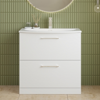 Nuie Arno Floor Standing 2-Drawer Vanity Unit with Basin-4 800mm Wide - Gloss White