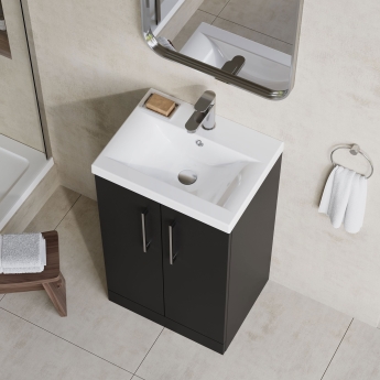 Nuie Arno Floor Standing 2-Door Vanity Unit with Basin-1 500mm Wide - Satin Anthracite | Product Image