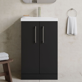 Nuie Arno Floor Standing 2-Door Vanity Unit with Basin-1 500mm Wide - Satin Anthracite | Product Image