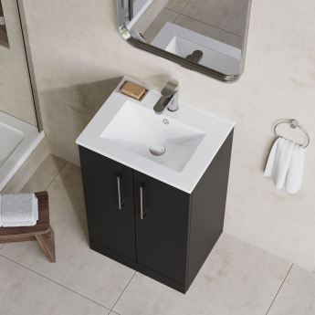 Nuie Arno Floor Standing 2-Door Vanity Unit with Basin-2 500mm Wide - Satin Anthracite | Product Image