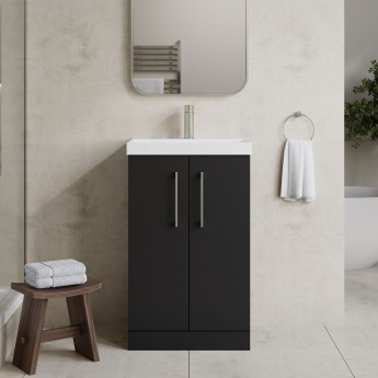 Nuie Arno Floor Standing 2-Door Vanity Unit with Basin-3 500mm Wide - Satin Anthracite | Product Image