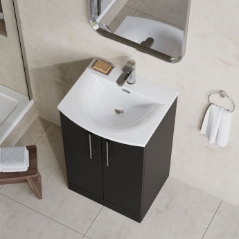 Nuie Arno Floor Standing 2-Door Vanity Unit with Basin-4 500mm Wide - Satin Anthracite | Product Image