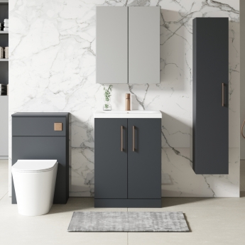 Nuie Arno Floor Standing 2-Door Vanity Unit with Basin-1 600mm Wide - Satin Anthracite