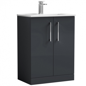 Nuie Arno Floor Standing 2-Door Vanity Unit with Basin-2 600mm Wide - Satin Anthracite