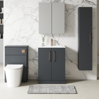 Nuie Arno Floor Standing 2-Door Vanity Unit with Basin-2 600mm Wide - Satin Anthracite