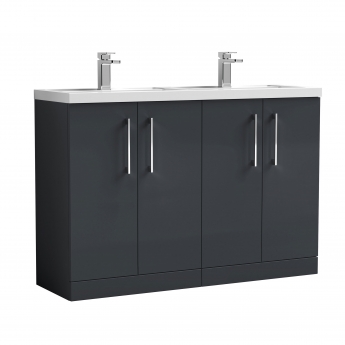 Nuie Arno Floor Standing 4-Door Vanity Unit with Double Polymarble Basin 1200mm Wide - Satin Anthracite