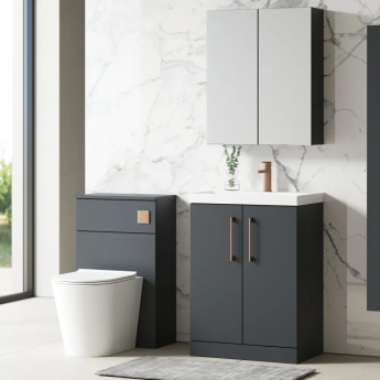 Nuie Arno Floor Standing 2-Door Vanity Unit with Basin-3 600mm Wide - Satin Anthracite