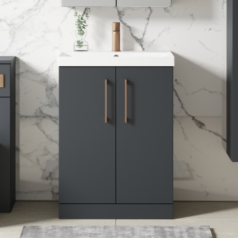 Nuie Arno Floor Standing 2-Door Vanity Unit with Basin-3 600mm Wide - Satin Anthracite