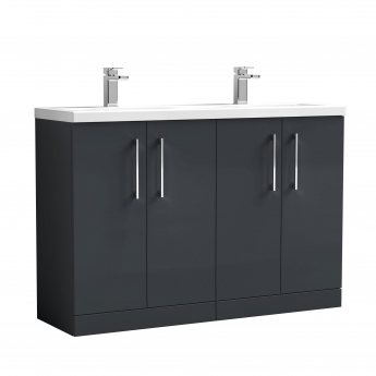 Nuie Arno Floor Standing 4-Door Vanity Unit with Double Ceramic Basin 1200mm Wide - Satin Anthracite