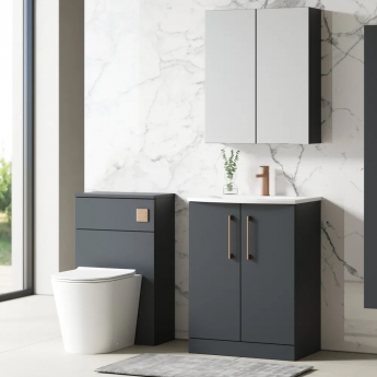Nuie Arno Floor Standing 2-Door Vanity Unit with Basin-4 600mm Wide - Satin Anthracite