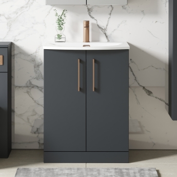 Nuie Arno Floor Standing 2-Door Vanity Unit with Basin-4 600mm Wide - Satin Anthracite