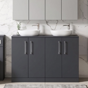 Arno Twin 1200mm 4-Door Floor Standing Vanity Unit with Countertop | Product Image