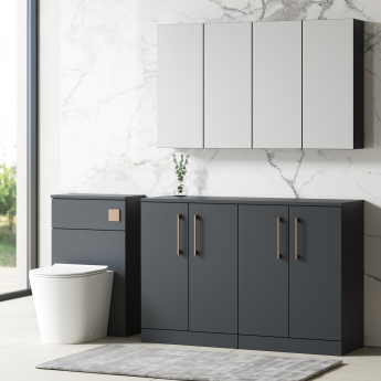 Nuie Arno Floor Standing 4-Door Vanity Unit with Worktop 1200mm Wide - Satin Anthracite