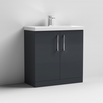 Nuie Arno Floor Standing 2-Door Vanity Unit with Basin-1 800mm Wide - Satin Anthracite