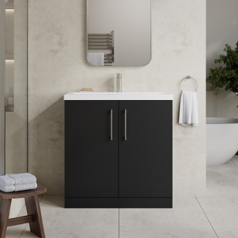 Nuie Arno Floor Standing 2-Door Vanity Unit with Basin-1 800mm Wide - Satin Anthracite