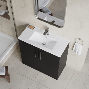 Nuie Arno Floor Standing 2-Door Vanity Unit with Basin-2 800mm Wide - Satin Anthracite