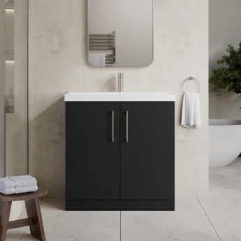 Nuie Arno Floor Standing 2-Door Vanity Unit with Basin-3 800mm Wide - Satin Anthracite