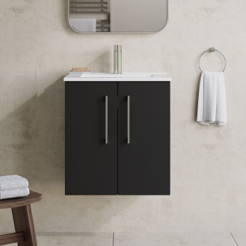 Nuie Arno Wall Hung 2-Door Vanity Unit with Basin-2 500mm Wide - Satin Anthracite | Product Image