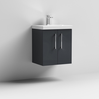 Nuie Arno Wall Hung 2-Door Vanity Unit with Basin-3 500mm Wide - Satin Anthracite