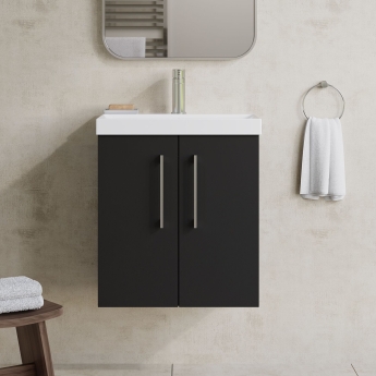 Nuie Arno Wall Hung 2-Door Vanity Unit with Basin-3 500mm Wide - Satin Anthracite | Product Image