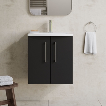 Nuie Arno Wall Hung 2-Door Vanity Unit with Basin-4 500mm Wide - Satin Anthracite | Product Image