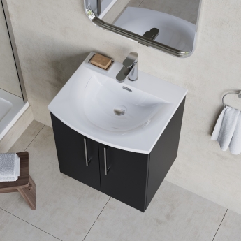 Nuie Arno Wall Hung 2-Door Vanity Unit with Basin-4 500mm Wide - Satin Anthracite | Product Image