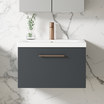 Nuie Arno Wall Hung 1-Drawer Vanity Unit with Basin-1 600mm Wide - Satin Anthracite