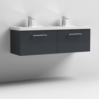Nuie Arno Wall Hung 2-Drawer Vanity Unit with Double Polymarble Basin 1200mm Wide - Satin Anthracite